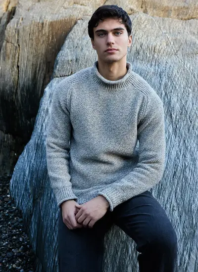Fisherman Cashmere Seed Stitch Roll Neck Sweater in Shell